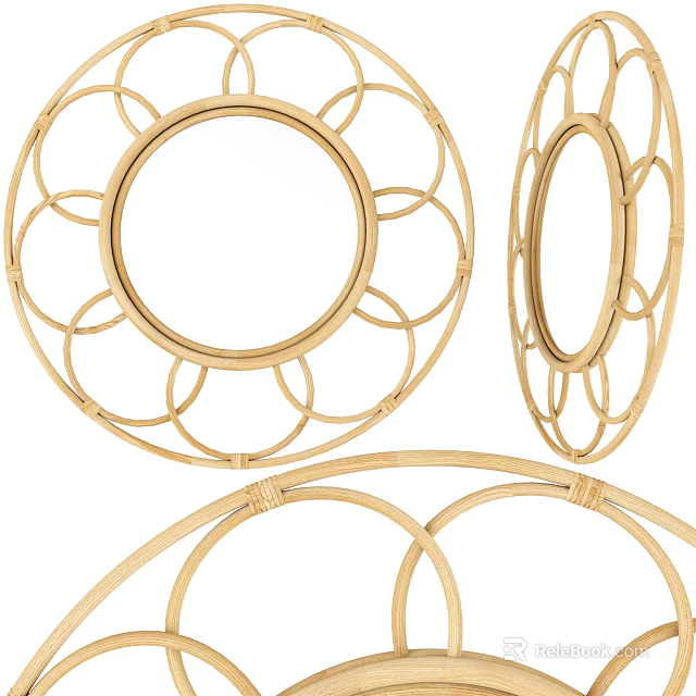 Round Rattan Decorative Mirrors with Intricate Woven Design for Home Decor 3d model 