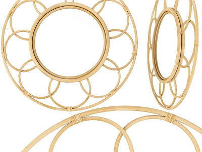 Round Rattan Decorative Mirrors with Intricate Woven Design for Home Decor 3d model