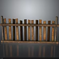 Wood And Stone Fence Structure Featuring Brown Wooden Slats And Horizontal Support Rails