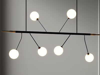 Modern Linear Chandelier With Five Spherical Bulbs Black Metal Frame Gold Accents 3d model
