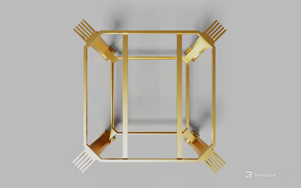 Golden Decorative Metal Frame Structure With Modern Geometric Design Elements 3d model 