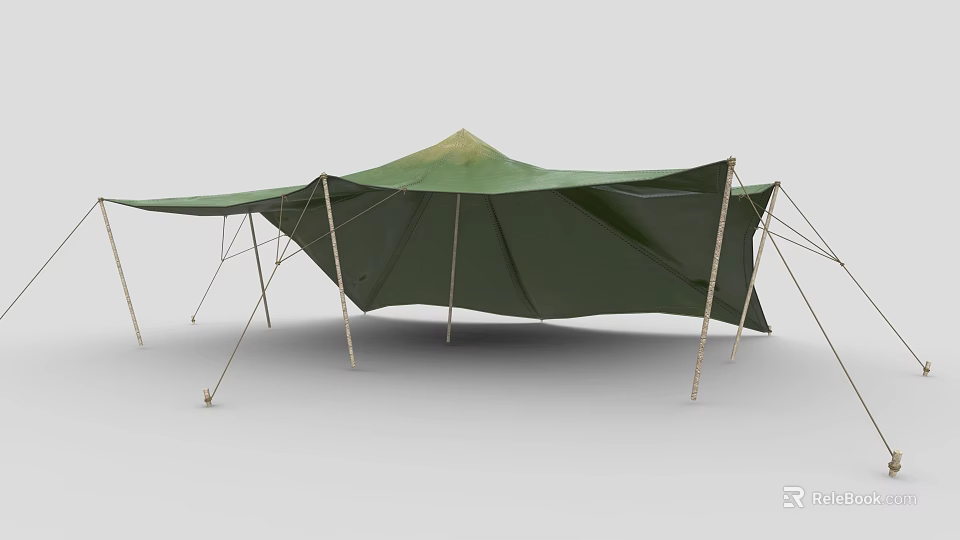Outdoor Camping Furniture Green Tent With Metal Support Poles And Durable Fabric Cover 3d model 