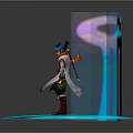 Warrior Character Standing On Blue Glowing Platform With Sword And Pink Aura 3d model