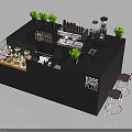 Modern Black Kitchen Island With Plants Coffee Machine Dessert Display Case And Bar Stools