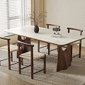 Minimalist Wooden Dining Table Set With Chairs Vase And Window Curtains On Rug