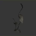Bronze Crane Sculpture With Adult And Baby Birds On Decorative Base