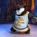 Cartoon Scene Bald Man And Panda In Wrestling Ring With Dragon Design Rock Walls