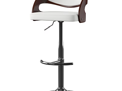 Modern Adjustable Bar Stool With White Leather Cushion Brown Armrests And Metal Footrest 3d model