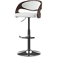 Modern Adjustable Bar Stool With White Leather Cushion Brown Armrests And Metal Footrest
