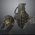 Gray Green Military Grenades With Yellow Stripes Metal Rings And Fuses