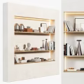 Stylish Decorative Ornament Arrangement With Books Geometric Shapes And Metal Pieces On Illuminated Shelves