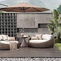 Rattan Outdoor Sofa Lazy Sofa Courtyard Garden 3d model