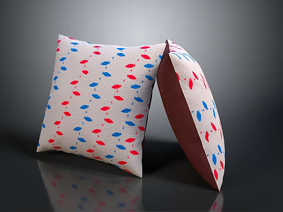 Decorative White Pillows With Red And Blue Leaf Patterns For Home Furniture 3d model