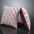 Decorative White Pillows With Red And Blue Leaf Patterns For Home Furniture