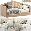 Cozy Kids Bed With Beige Frame Animal Print Pillows And Soft Blanket