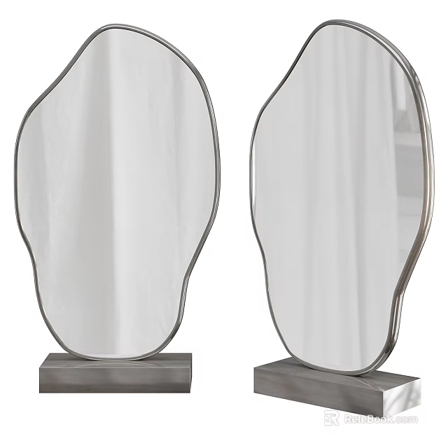 Two Modern Irregular Mirrors Featuring Metal Frame And Pedestal Base Design 3d model
