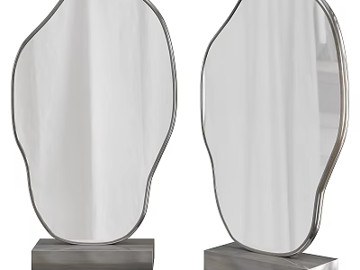 Two Modern Irregular Mirrors Featuring Metal Frame And Pedestal Base Design 3d model