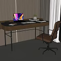 Modern Home Office Desk And Chair Set With Wooden Top Metal Frame And Leather Seat