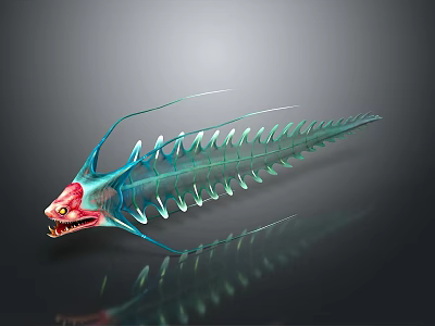 Modern Commercial Display Equipment With Unique Turquoise Fishbone Structure And Red Eyes Design 3d model