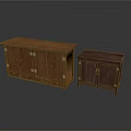 Wooden Furniture Set With Light Brown Large Cabinet And Dark Brown Small Storage Unit