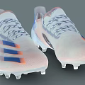 Modern White Soccer Shoes With Blue And Orange Stripes And Transparent Studs