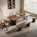 Modern Restaurant Interior With Wooden Dining Table Chairs Bench Shelf Plants And Floor Lamp