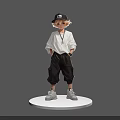 Game Movie Character in Black Cap Blonde Hair White Shirt Black Baggy Pants on Platform