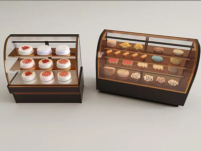 Glass Display Cases With Assorted Cakes And Pastries For Bakery 3d model