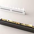 Modern White And Black Long Strip Fireplace With Realistic Flame Effect 3d model
