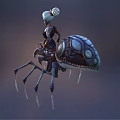 Blue Haired Fantasy Character Riding Spider Like Creature With White Face Paint Spiked Legs