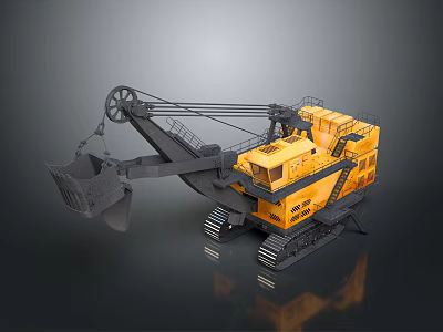 Functional Vehicle Yellow Mining Excavator Featuring Large Bucket Tracked Chassis And Mechanical Arm 3d model
