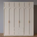 Elegant Modern Beige Wardrobe With Arched Doors Gold Handles And Bottom Drawers