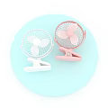 Two Air Cooler Fans White And Pink On Light Blue Round Platform