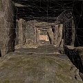 Ancient Stone Passageway Interior With Rough Stone Walls Pillars And Stone Floor