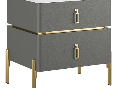 Modern Gray Nightstand With Two Drawers And Gold Handles And Legs 3d model
