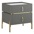Modern Gray Nightstand With Two Drawers And Gold Handles And Legs