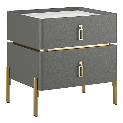 Modern Gray Nightstand With Two Drawers And Gold Handles And Legs 3d model
