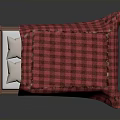 Wooden Bed with Wooden Headboard Red Plaid Blanket and White Pillows