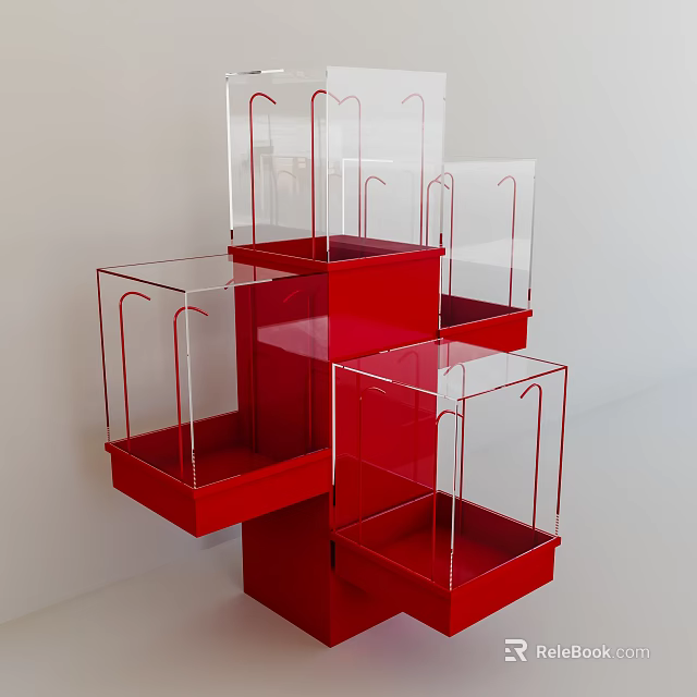 Red Transparent Multi Tiered Display Shelves With Modern Stylish Structure Design 3d model 