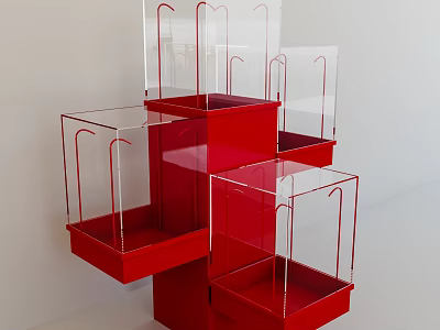 Red Transparent Multi Tiered Display Shelves With Modern Stylish Structure Design 3d model