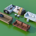 Leisure Sofa Set with Multiple Styles Leather Fabric L shaped Single Seats Brown White 3d model