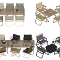 Modern Table And Chair Set With Foldable Metal Chairs Wooden Tabletop And Decorative Items