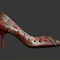 Luxurious Red Gold Embroidered High Heels with Pointed Toe and Stiletto Heel