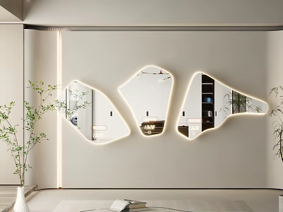 Modern Irregular Shaped Mirrors With LED Lights Enhancing Contemporary Interior Design 3d model