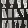 White Curtains In Various Styles Including Pleated Draped And Tied Designs 3d model