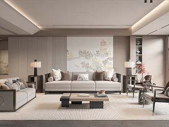 New Chinese Living Room Living Room Sofa Coffee Table 3d model