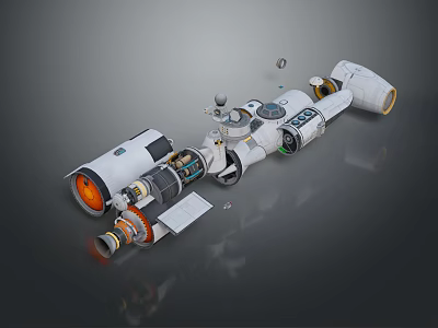 Detailed 3D Model of Space Station Module With Cylindrical Structure Solar Panels and Antennas 3d model
