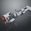 Detailed 3D Model of Space Station Module With Cylindrical Structure Solar Panels and Antennas