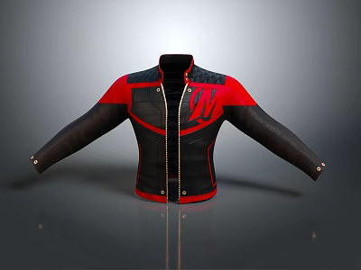 Stylish Black And Red Color Block Jacket With Zipper Closure And Long Sleeves 3d model Stylish Black And Red Color Block Jacket With Zipper Closure And Long Sleeves 3d model