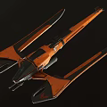 Orange Detailed Futuristic Spaceship With Sleek Design And Extended Wings